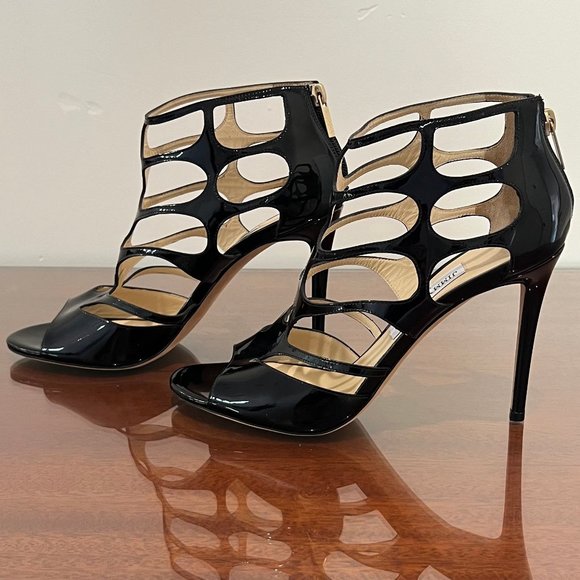 EUC Jimmy Choo Ren 100 Cut Out Black Leather Heels - Picture 7 of 13